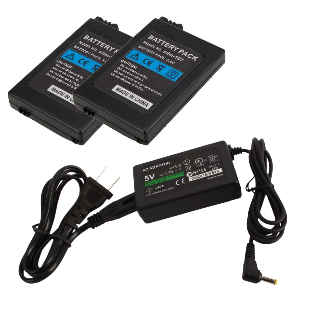 2X 1200mAh 3.6V Battery Pack + AC Adapter Charger for Sony PSP 2000