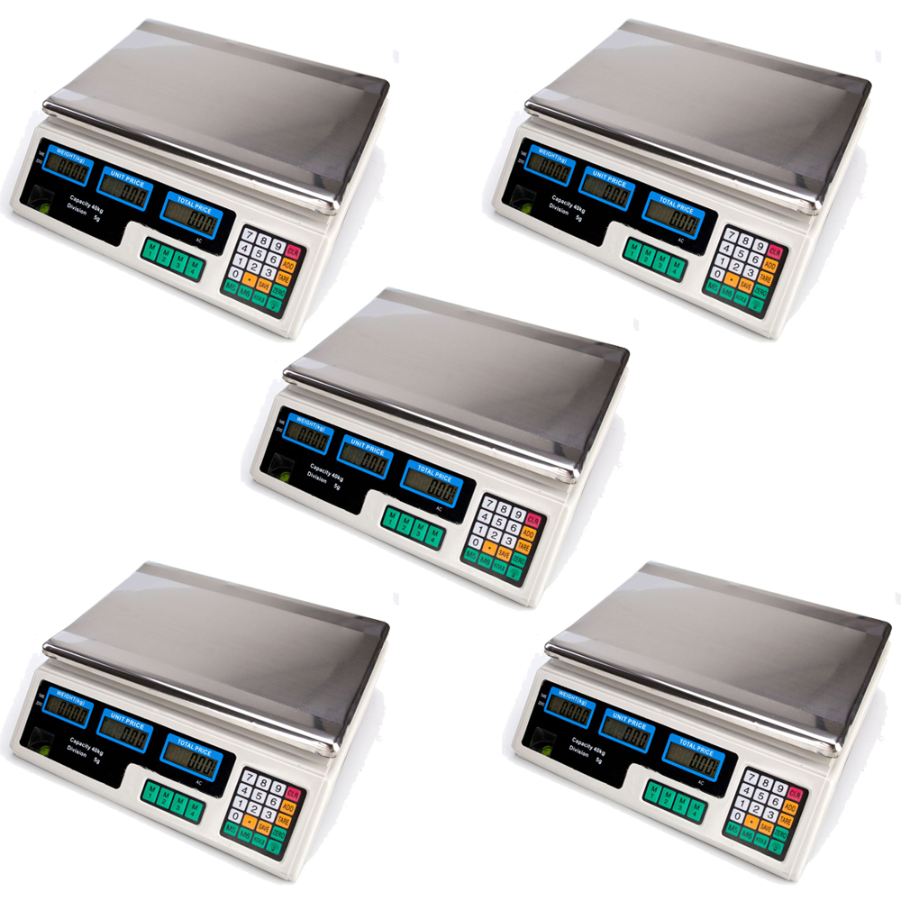 88lb 40KG * 5G Digital Produce Price Food Scale Market Weight Meat White / 5PCS